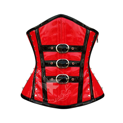 Red Faux Leather Under bust Corset: Steel Boned Punk Waist