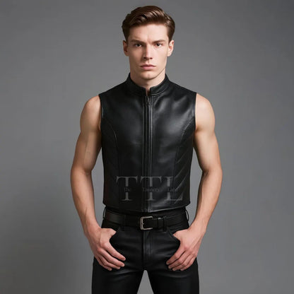 Handmade Sheepskin Leather Biker Vest – Men's Sleeveless