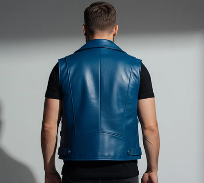 Premium Blue Leather Vest For Men