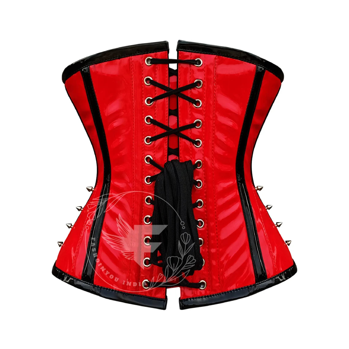Red Faux Leather Under bust Corset: Steel Boned Punk Waist