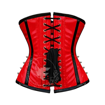 Red Faux Leather Under bust Corset: Steel Boned Punk Waist
