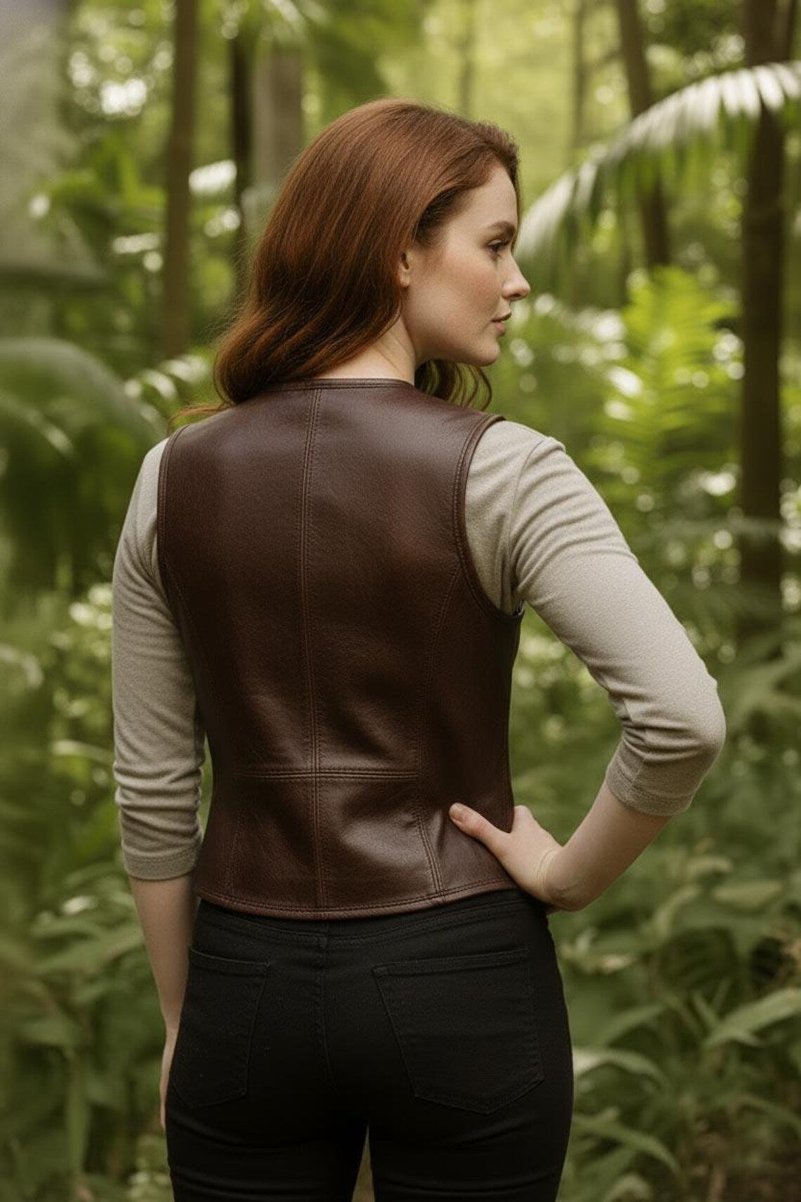 Women's Handmade Leather Vest, Brown Lace-Up Jerkin