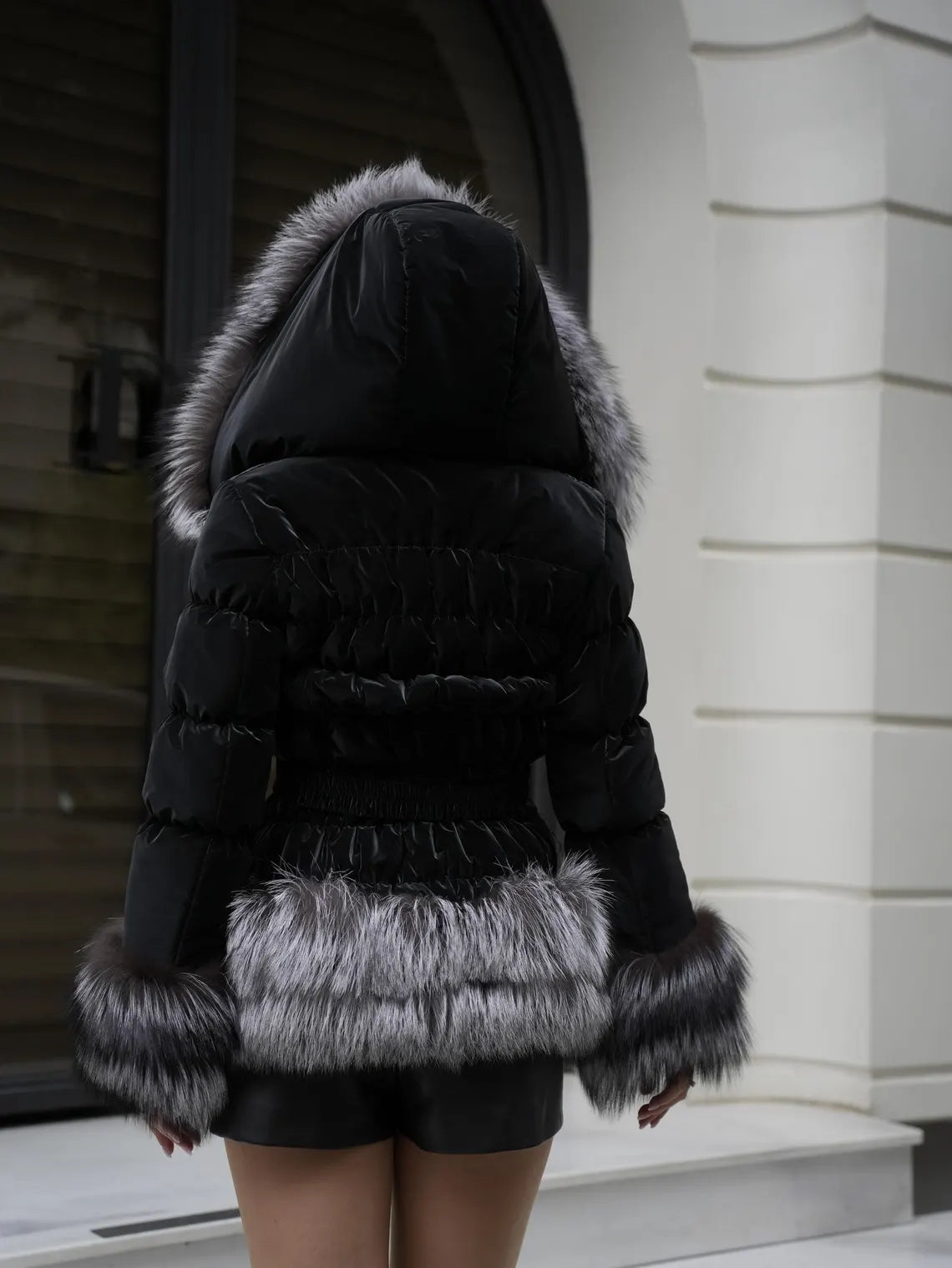 Silver Fox Fur Puffer Jacket: Handmade Hooded Winter Coat