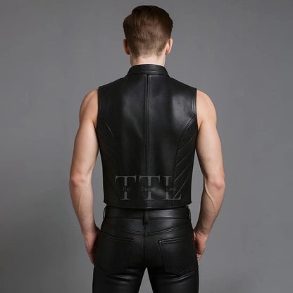 Handmade Sheepskin Leather Biker Vest – Men's Sleeveless