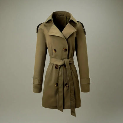 Women’s Black Double Breasted Trench Coat Mid Length Belted