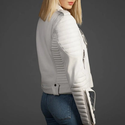 Women White Fashion Leather Jacket