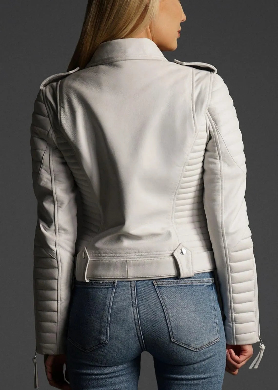 Women White Fashion Leather Jacket