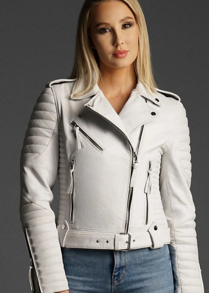 Women White Fashion Leather Jacket