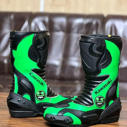 Kawasaki Motorbike Racing Leather Boots