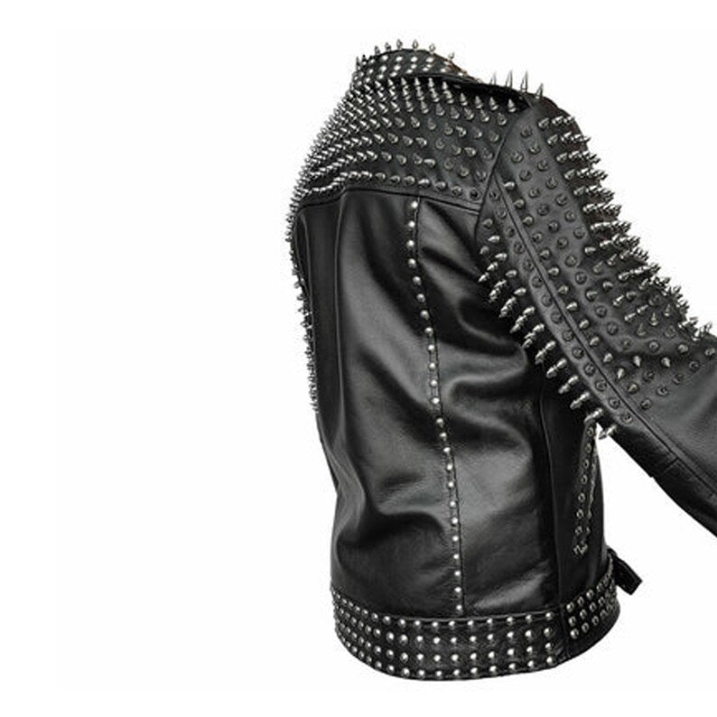 Mens Leather Jacket Studded Party Jackets with Steel Studs Handmade