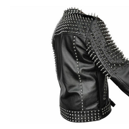 Mens Leather Jacket Studded Party Jackets with Steel Studs Handmade