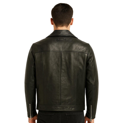 Men's Vintage Asymmetrical Zipper Motorcycle Biker Genuine Leather Racing Jacket