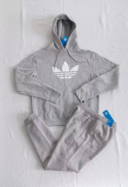 New Men's Adidas Originals Trefoil Fleece Sweatsuit ~ Grey & White