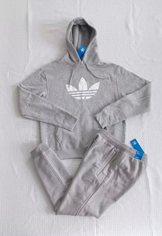 New Men's Adidas Originals Trefoil Fleece Sweatsuit ~ Grey & White
