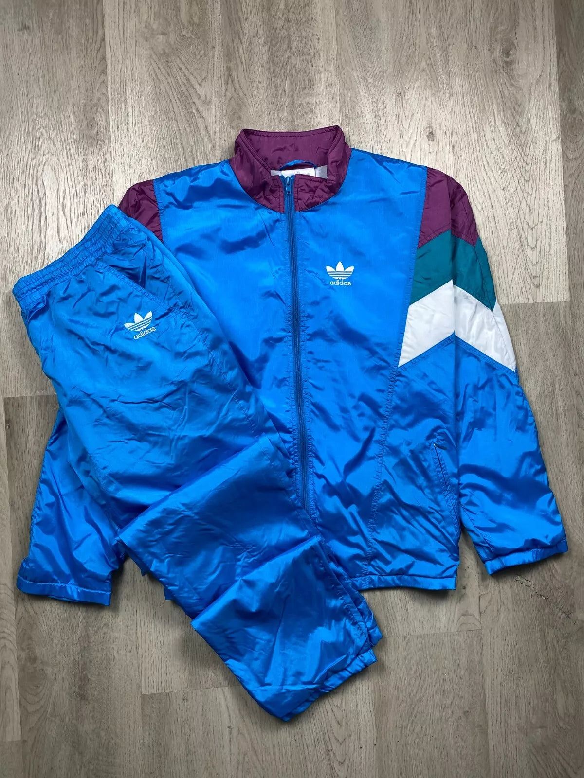 ADIDAS 90s Vintage Men's Nylon Track Suit Jacket + Pants